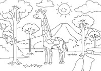 Giraffe kids coloring page vector, blank printable design for children to fill in
