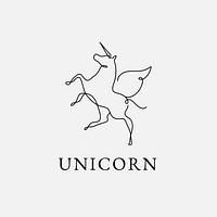 Minimal unicorn logo template, editable line art design psd