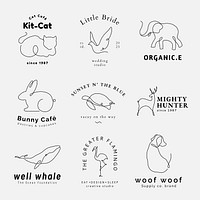 Minimal animal logo template, editable line art design set vector