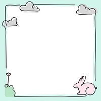 Cute Easter bunny frame, green background psd