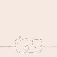 Minimal cat pink background, line art illustration vector