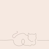 Minimal cat pink background psd, line art illustration