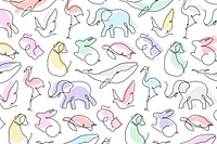 Animal pattern background, colorful seamless line art design vector