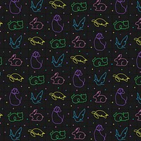 Animal seamless pattern, black background line art design vector