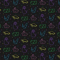 Animal seamless pattern, black background line art design psd