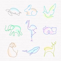 Animal collage element, line art illustration set psd