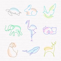 Animal collage element, line art illustration set vector