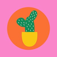 Hobby Instagram highlight icon, cactus doodle in retro design vector