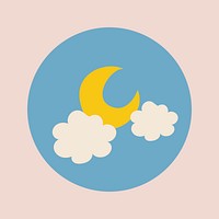 Cute Instagram highlight icon, crescent moon doodle in retro design 