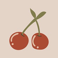 Cherry fruit sticker, cute doodle illustration in earthy feminine design psd