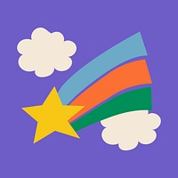 Shooting star doodle sticker, cute illustration in colorful retro design psd