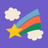 Shooting star doodle sticker, cute illustration in colorful retro design vector
