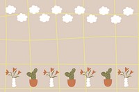 Cute grid frame background, plant doodle in earth tone design psd