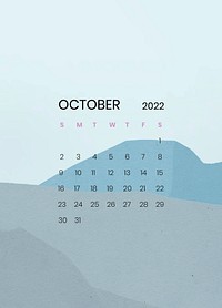 Mountain October monthly editable calendar background psd