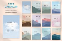 Sky & mountain yearly calendar in minimal Scandinavian aesthetics editable psd template set