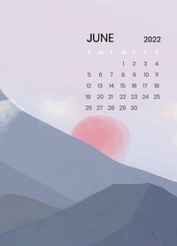 Mountain June monthly editable calendar background vector