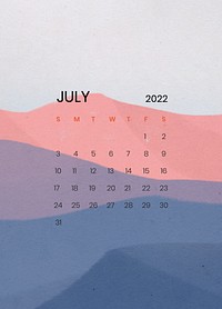 Mountain July monthly calendar editable  background psd 