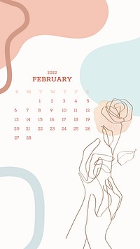 Botanical abstract February monthly calendar iPhone wallpaper