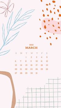 Botanical abstract March monthly calendar iPhone wallpaper
