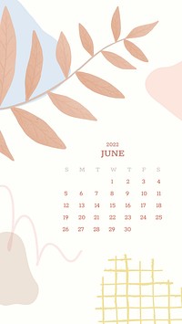 Botanical abstract June monthly calendar iPhone wallpaper