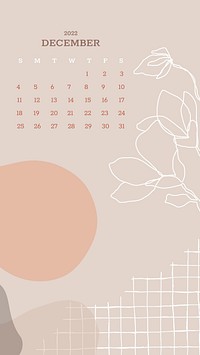 Botanical abstract December monthly calendar iPhone wallpaper