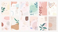 Pastel floral & botanical yearly calendar printable vector template set