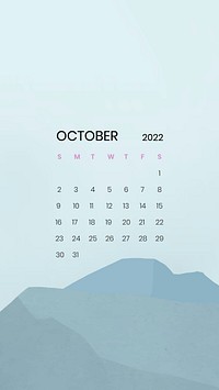 Mountain October monthly calendar iPhone wallpaper vector