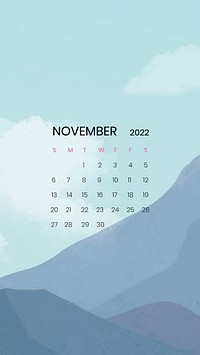 Mountain November monthly calendar iPhone wallpaper vector