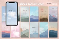 Sky & mountain yearly calendar vector iPhone wallpaper in minimal Scandinavian aesthetics printable vector template set