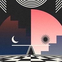 Retro futuristic abstract background, night & day psd