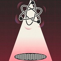 Science atom red background, surrealistic art psd