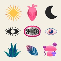 Aesthetic shapes & symbols, psychedelic collage element set vector