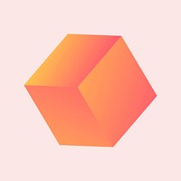 Gradient orange cube, geometric collage element psd
