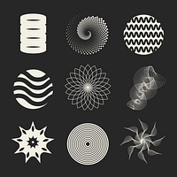 Retro & surreal geometric shapes, psychedelic collage element set vector