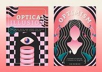 Mental health poster templates, surreal art set psd