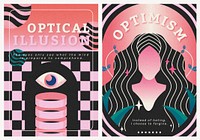 Psychedelic poster templates, surreal art set vector