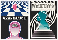 Mental health poster templates, surreal art set vector