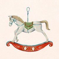 Christmas sticker, rocking horse ornament psd, hand drawn illustration