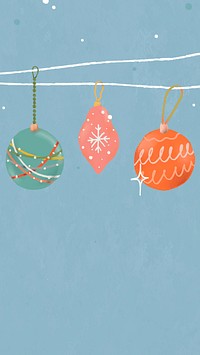 Christmas baubles phone wallpaper, winter holidays illustration