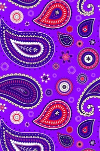 Purple paisley background, colorful flower pattern