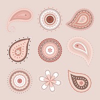 Paisley mandala sticker, pastel Indian illustration psd set