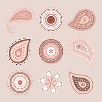 Paisley mandala sticker, pastel Indian illustration vector set