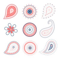 Paisley mandala sticker, pink Indian illustration psd set