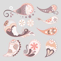 Paisley mandala sticker, pastel aesthetic Indian illustration vector set