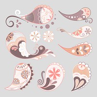 Paisley mandala sticker, pastel aesthetic Indian illustration psd set