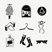 Fashion sticker clipart, black and white logo design element set psd