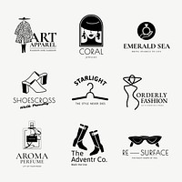 Fashion logo template, business branding design vector, black and white set