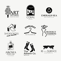 Fashion logo template set, business branding sticker in black and white psd graphics