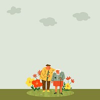 Green border background, old couple doodle with love concept psd
