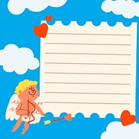 Blue cupid background, Valentine’s note paper doodle psd 